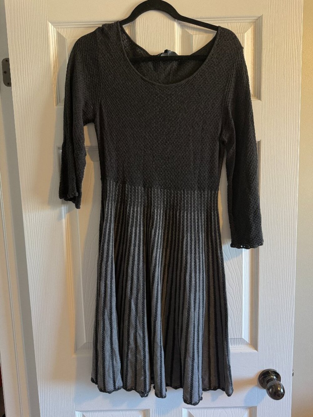 French Connection Size 10 Charcoal Knit Fit & Flare Sweater Dress